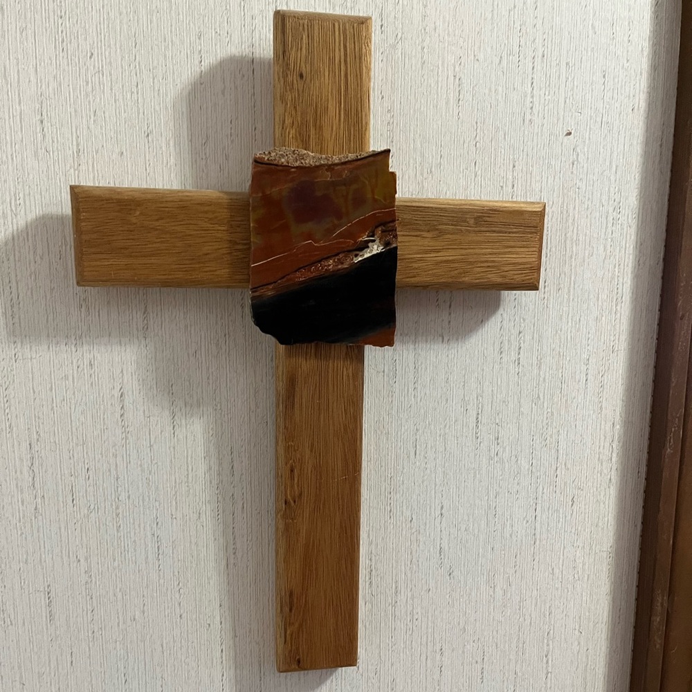 Wooden cross with stone embellishment